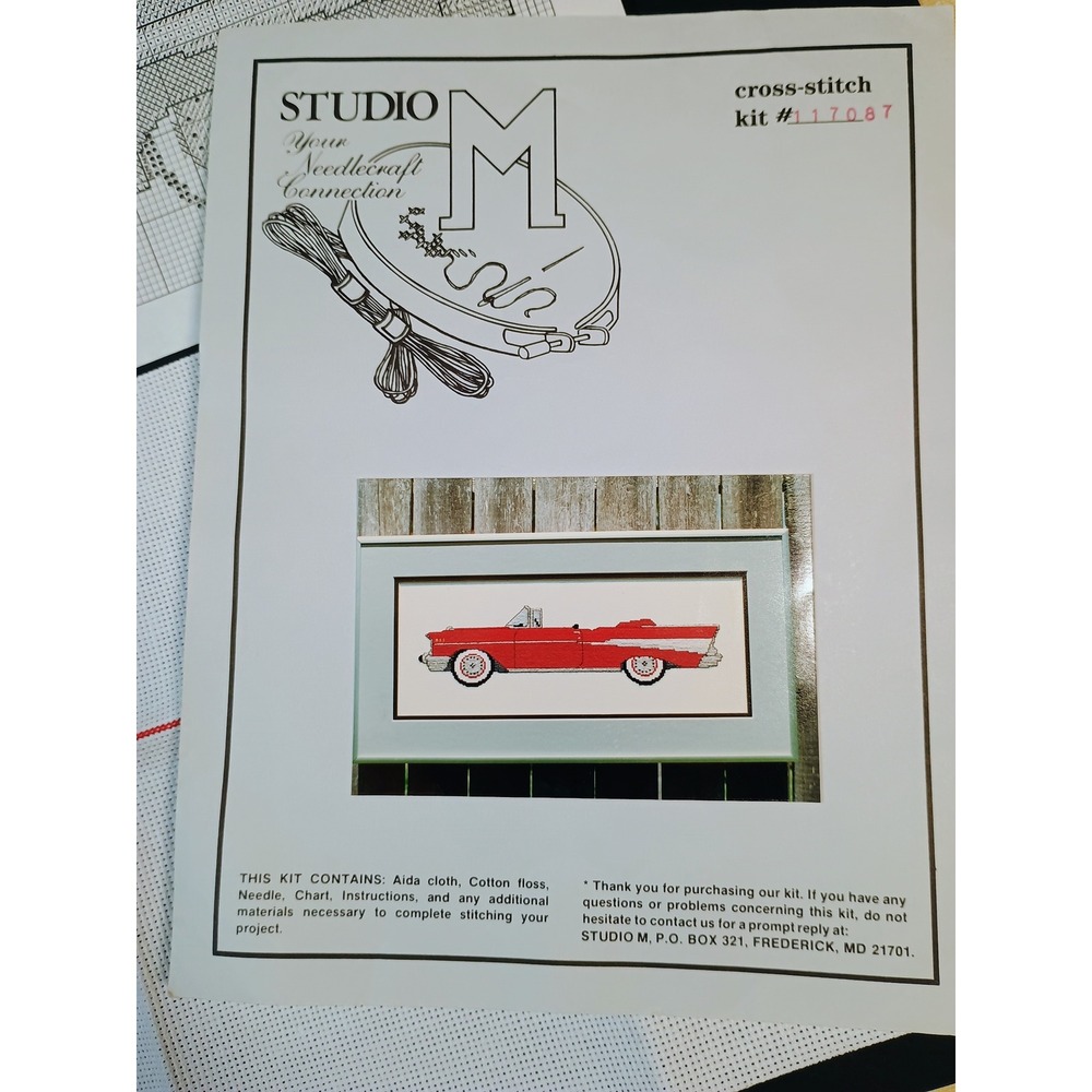 Studio M 117087 57 Chevy Convertible Cross Stitch Kit 15 x 6 Partially Completed - Picture 1 of 8